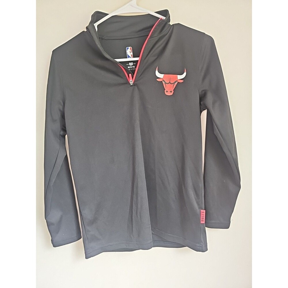 Chicago Bulls NBA Quarter Zip Long Sleeve Youth Medium Black Logo Quarter Zip